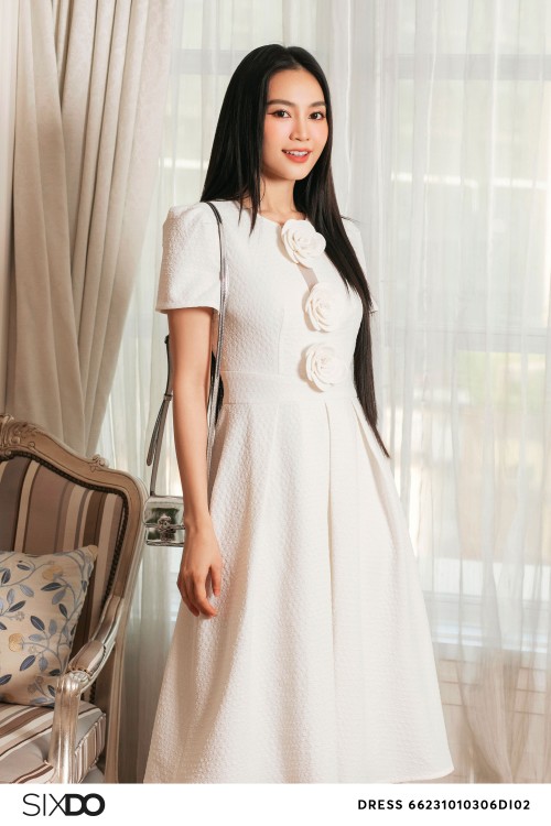 Sixdo White Floral Midi Woven Dress